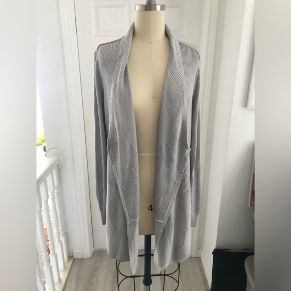 White House Black market silver metallic long sleeve cardigan. - Picture 2 of 14
